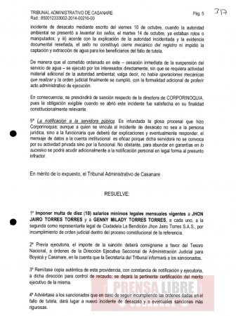Tribunal Administrativo de Casanare abrió orden de desacato a John Jairo Torres y le impuso multa por ciudadela La bendición