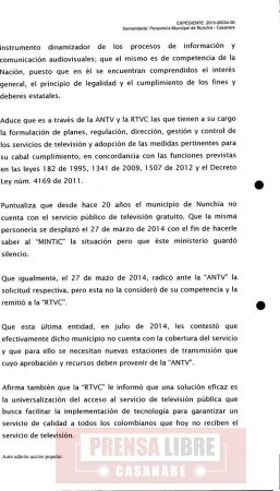 Personero de Nunchía demandó a MinTIC y ANTV