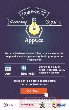 Hoy Bootcamp de Emprendimiento TIC en SENA Casanare