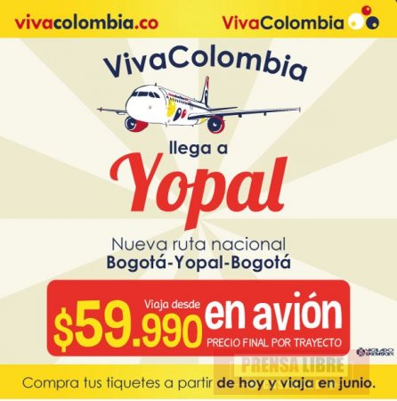Aerolínea VivaColombia volará en la ruta Bogotá-Yopal-Bogotá