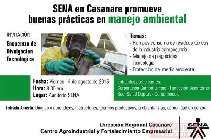 Evento de divulgación tecnológica sobre manejo ambiental hoy en el SENA Casanare