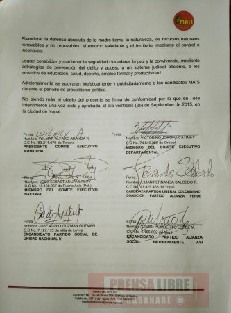 Fernanda Salcedo firmó acuerdo político con el Movimiento Alternativo Indígena y Social MAIS 