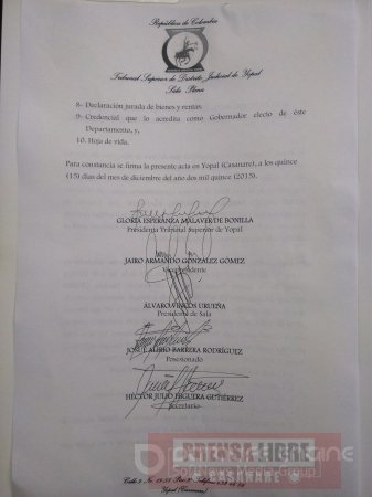 Tribunal Superior de Yopal posesionó al Gobernador Alirio Barrera