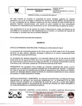 Por decreto Alcaldía de Yopal prohibió circulación de motos los fines de semana y festivos de 11 pm a 4 am 