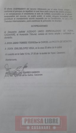 Intentan mediante Habeas Corpus sacar de la cárcel a Jhon Jairo Torres