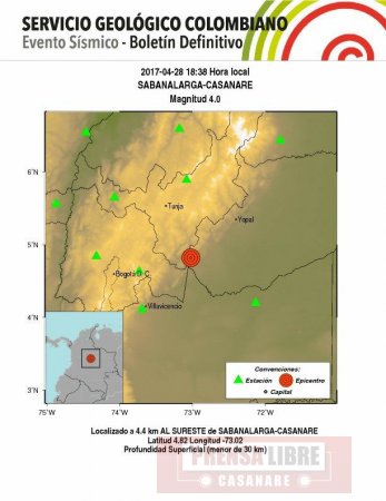 Sismo de 4 grados en la escala Richter tuvo como epicentro a Sabanalarga