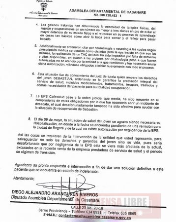 Al Presidente Santos acuden para que sea remitido paciente casanareño en estado critico