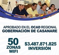 Ocad aprobó $3.500 millones para proyecto de 50 zonas WIFI en Casanare
