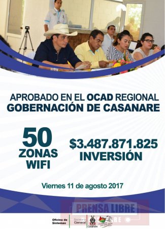 Ocad aprobó $3.500 millones para proyecto de 50 zonas WIFI en Casanare