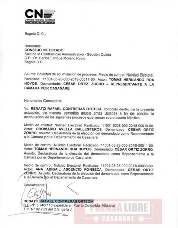 Consejo Nacional Electoral solicitó al Consejo de Estado acumular en un solo proceso demandas contra curul de Cesar Ortiz Zorro