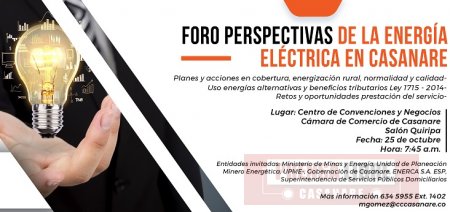 Mañana Foro Perspectivas de la Energía Eléctrica en Casanare