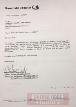 Banco de Bogotá hizo devolución del dinero que había extraído hacker de la cuenta principal del Hospital Regional de la Orinoquia
