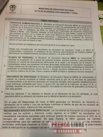 Acuerdos con el Gobierno Nacional para superar crisis educativa en Casanare