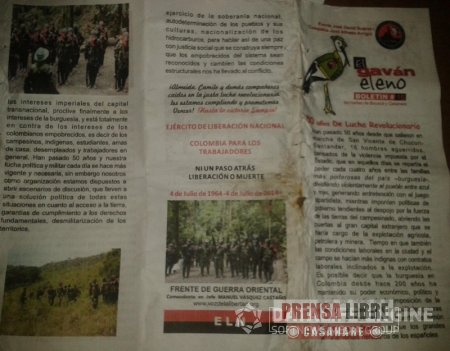 Artefactos de aturdimiento accionó la guerrilla del ELN en Yopal y Aguazul