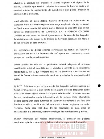 Tribunal Administrativo de Casanare aceptó Acción Popular contra ANLA, PERENCO y ECOPETROL