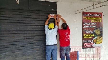 Dos restaurantes en Yopal fueron sellados por infringir normas sanitarias