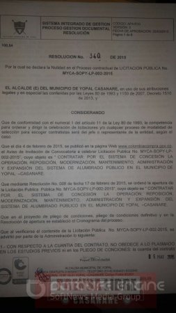Declarada nula licitación de Concesión Alumbrado Público de Yopal