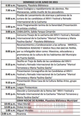 Puerto Gaitán dio a conocer la Programación oficial del Festival Internacional de la Cachama 2015