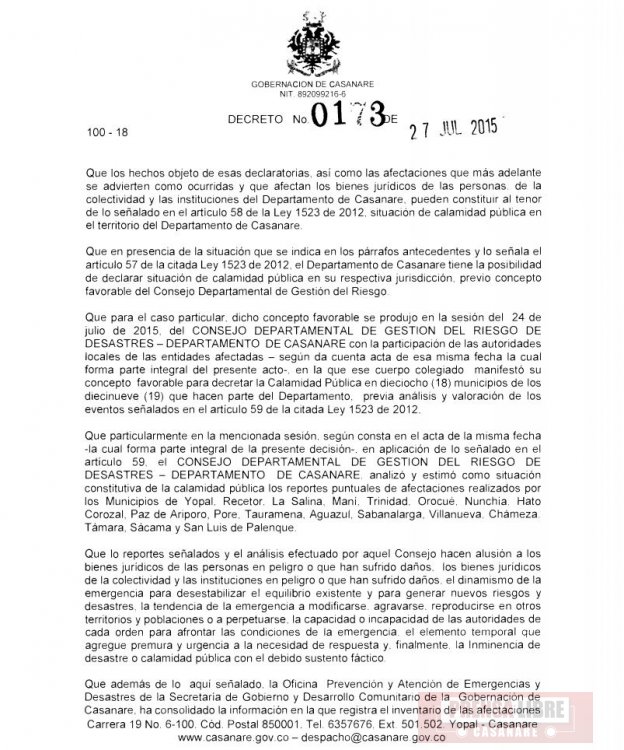 Decreto de Calamidad Pública da vía libre al Gobernador Ruíz para contratar por 4 meses soluciones a ola invernal