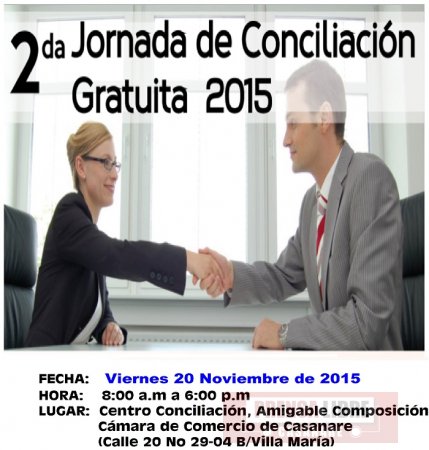 El 20 de noviembre segunda jornada gratuita de conciliación en Yopal