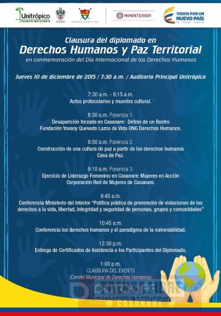 Este jueves se clausura diplomado derechos humanos y paz territorial en Unitrópico