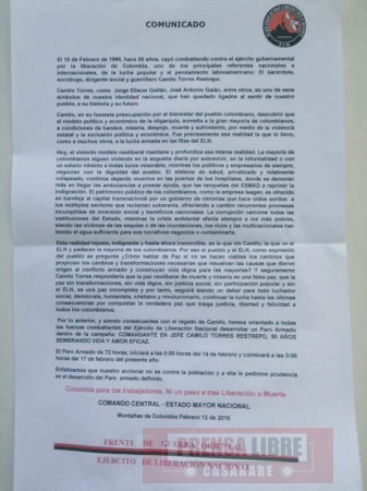 Circulan panfletos que advierten Paro Armado desde este domingo en departamentos donde opera ELN