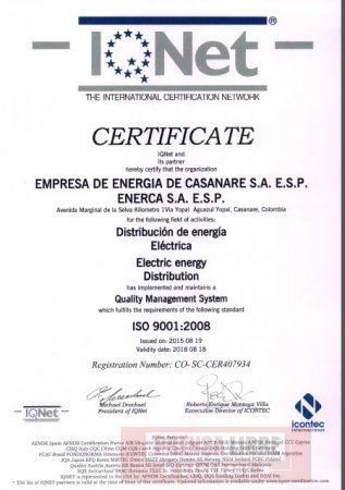 Enerca informó que fue certificada en distribución de energía eléctrica
