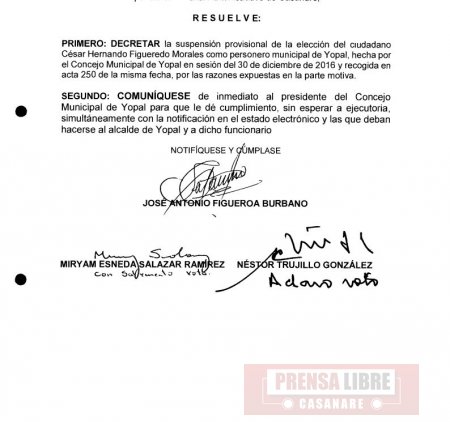 Tribunal Administrativo de Casanare suspendió al Personero de Yopal