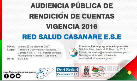 Red Salud Casanare rendirá cuentas vigencia 2016 en Nunchía 