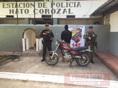 Venezolano que se movilizaba en moto hurtada fue capturado en Hato Corozal 