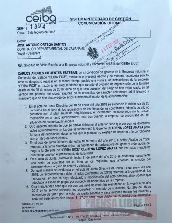 Contratos suscritos por Clarena Anaya en Ceiba fueron denunciados ante la Contraloría Departamental