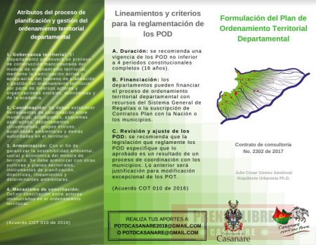 El miércoles foro de lanzamiento del Plan de Ordenamiento Territorial Departamental