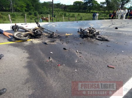 Dos motociclistas murieron en accidente de tránsito en la vía Yopal - Aguazul