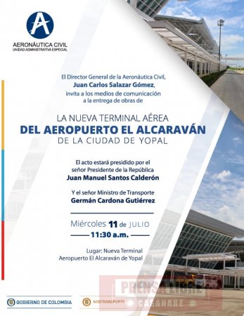 Presidente Santos entrega hoy obras del aeropuerto de Yopal y un colegio en Villavicencio          