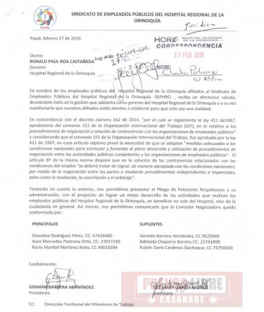 Exagerado pliego de peticiones del Sindicato de empleados públicos del Hospital Regional de la Orinoquia